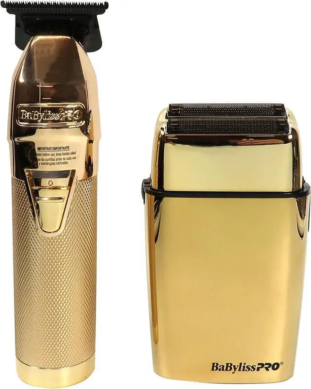 Alt view image 2 of 7 - BaByliss Pro GOLDFX Collection Metal Lithium Outlining Trimmer & Double Foil Shaver #FXHOLPK2GN with Babyliss Pro Gold FX Trimmer Charging Base fits FX787 Trimmers