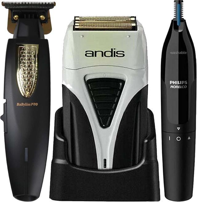 BaByliss Pro LithiumFX Lithium Ergonomic Trimmer FX773N with Andis Profoil Lithium Plus Cordless Titanium Foil Shaver 17200 and Philips Norelco Ultimate Comfort Nose Trimmer for Nose, Ea Hair Styling Tools -