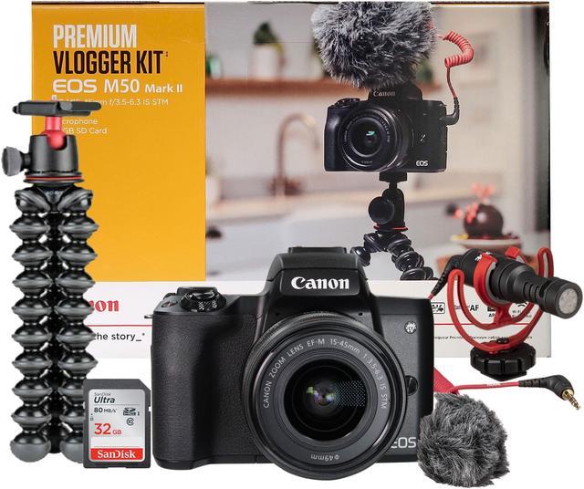  Canon EOS M50 Mark II Mirrorless Digital Camera Bundle +  15-45mm Lens (Black) - 4728C006 : Electronics