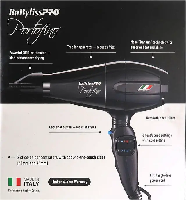 Alt view image 5 of 5 - BaByliss Pro Portofino 2000 Watts Dryer Black #BPOR1