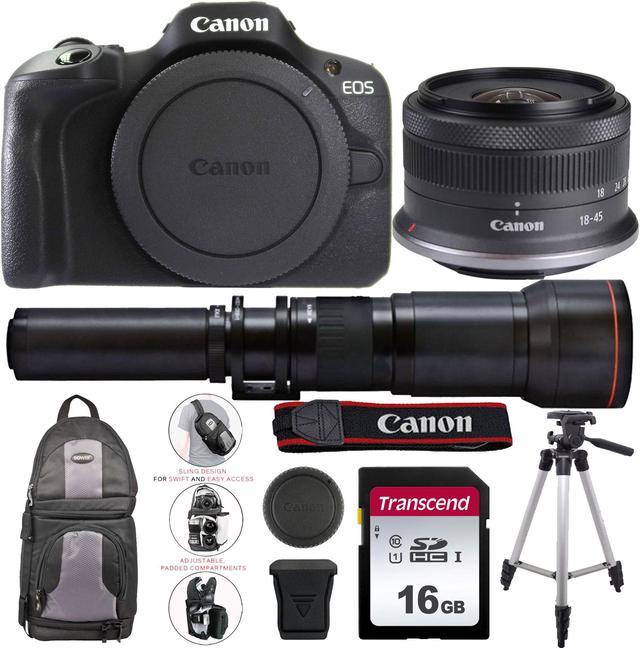 Canon EOS R100 Mirrorless Camera with 18-45mm Lens + Tripod + Camera Bag +  Accessory Bundle 