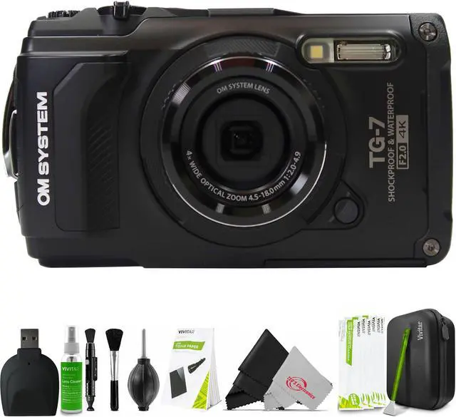 Main image of OM SYSTEM Tough TG-7 Digital Camera (Black) with Memory Card Reader and Cleaning Kit