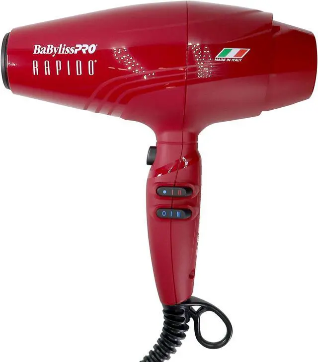 Alt view image 3 of 7 - BaByliss Pro Rapido Nano Titanium Hair Dryer Red #BRRAP1 with Snap-On Diffuser and Fade Soft Knuckle Neck Brush