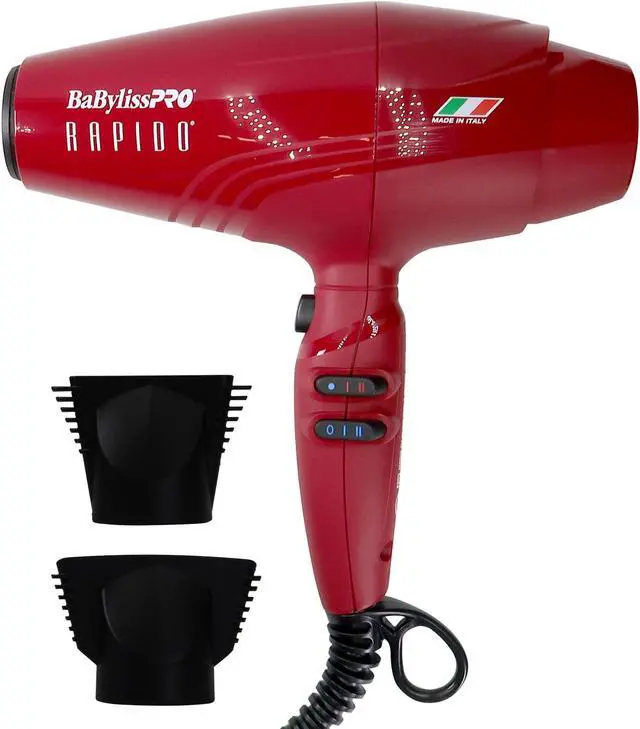 Alt view image 2 of 7 - BaByliss Pro Rapido Nano Titanium Hair Dryer Red #BRRAP1 with Snap-On Diffuser and Fade Soft Knuckle Neck Brush