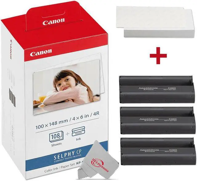 Alt view image 4 of 6 - Canon SELPHY CP1500 Compact Photo Printer (Black) with 3x KP-108IN Selphy Color Ink 4x6 Paper Set 3115B001