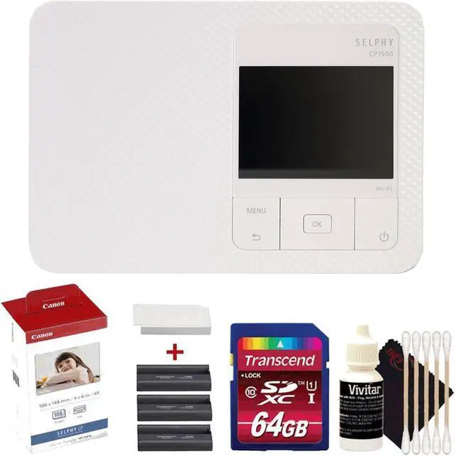 Main image of Canon SELPHY CP1500 Compact Photo Printer (White) with KP-108IN Selphy Color Ink Accessory Kit