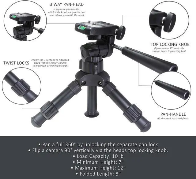 Alt view image 6 of 6 - Strudy Table Top Tripod for Vloggers Bloggers and Professional Photography - Heavy Duty, Keeps Equipment Safe