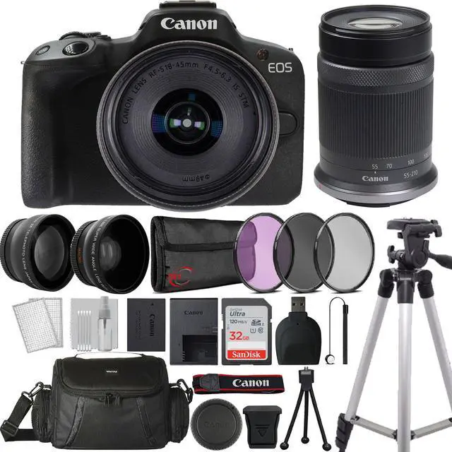 Main image of Canon EOS R50 Mirrorless Camera Black with RF-S 18-45mm f/4.5-6.3 IS STM Lens and RF-S 55-210mm f/5-7.1 IS STM Lens (Canon RF) Bundle