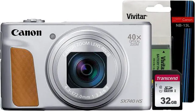 Main image of Canon PowerShot SX740 Wi-Fi Digital Camera Silver with Replacement Battery and 32GB Memory Card
