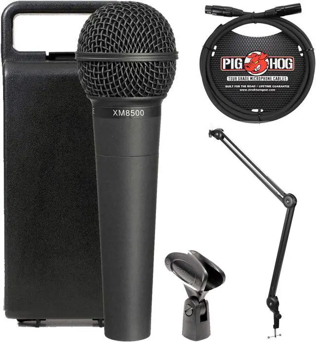 Main image of Behringer XM8500 Ultravoice Dynamic Cardioid Vocal Microphone with Boya BY-BA20 Desk Holder Mic Stand Bracket and Pig Hog 8mm XLR Male to Female Cable