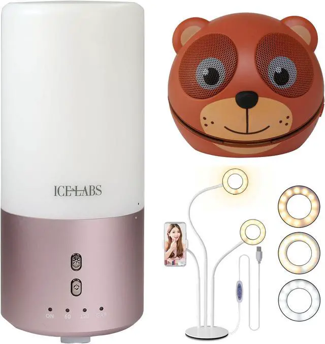Main image of Vivitar All She Needs Accessory Bundle Gift Set for Mom with RoseGold Essential Oils Aroma Diffuser, Adorable Mini Charachter Speaker + Tabletop Phone Cradle with LED Lights for Makeup Application