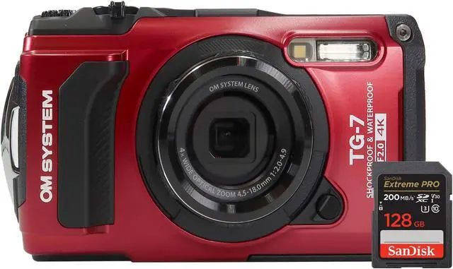 Main image of OM SYSTEM Tough TG-7 Digital Camera (Red) with SanDisk Extreme Pro 128GB SDXC Memory Card