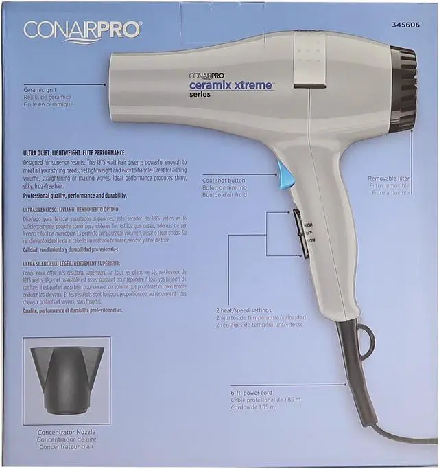Alt view image 5 of 7 - Conair Pro Ceramix Xtreme Series Lightweight 1875W Hair Dryer with Conair Pro Ergo-Grip Vented Brush Collection Ergonomically Designed for Blow Drying