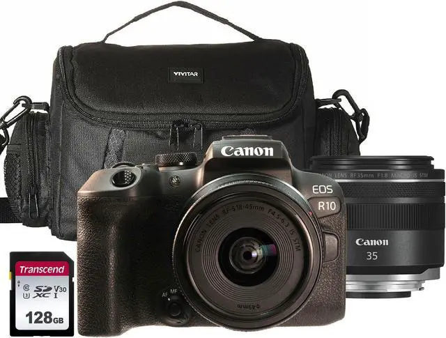 Main image of Canon EOS R10 Mirrorless Camera with 18-45mm Lens Black and Canon RF 35mm f/1.8 IS Macro STM Lens Kit