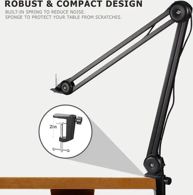 Alt view image 3 of 7 - Boya BY-BA20 Aluminum Alloy Desk Holder Microphone Stand Bracket with Desk Mount & 5/8 to 3/8 Screw Heavy-Duty Microphone Arm Stand Adjustable & Foldable for Streaming, Podcast, Video Gaming, Record