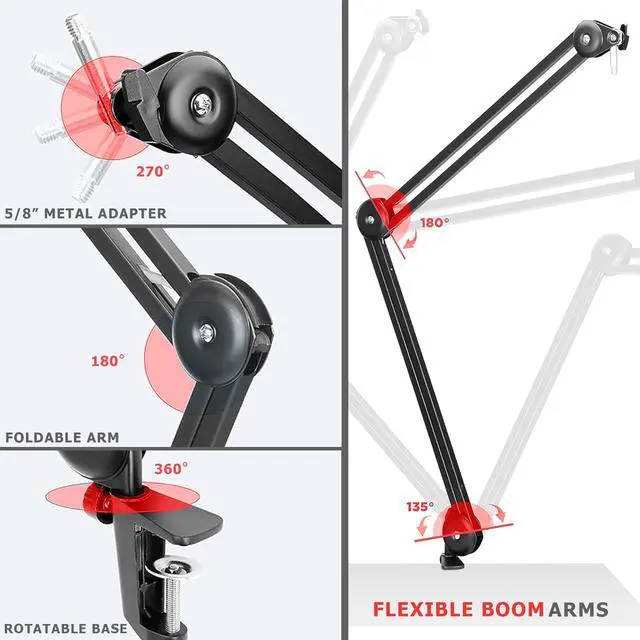 Alt view image 4 of 7 - Boya BY-BA20 Aluminum Alloy Desk Holder Microphone Stand Bracket with Desk Mount & 5/8 to 3/8 Screw Heavy-Duty Microphone Arm Stand Adjustable & Foldable for Streaming, Podcast, Video Gaming, Record