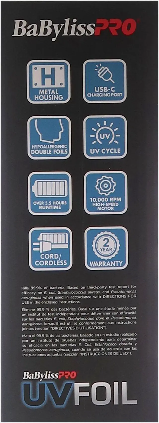 Alt view image 6 of 10 - BaByliss Pro UVFOIL UV-Disinfecting Metal Double Foil Shaver #FXLFS2 (Black)