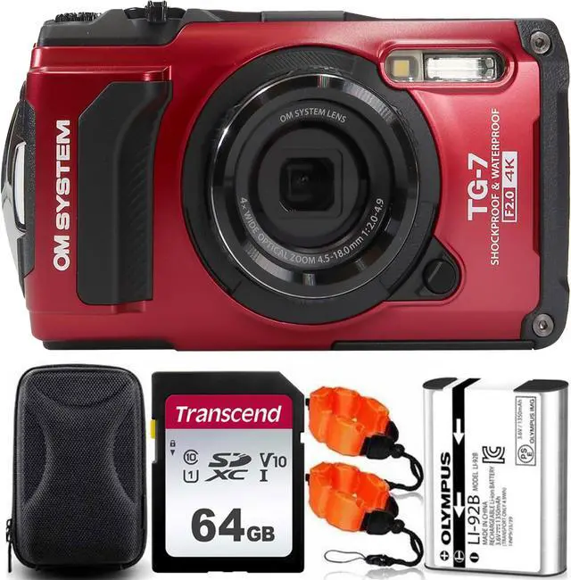 Main image of Olympus OM SYSTEM Tough TG-7 Digital Camera (Red) with 64GB Memory Card Accessory Bundle