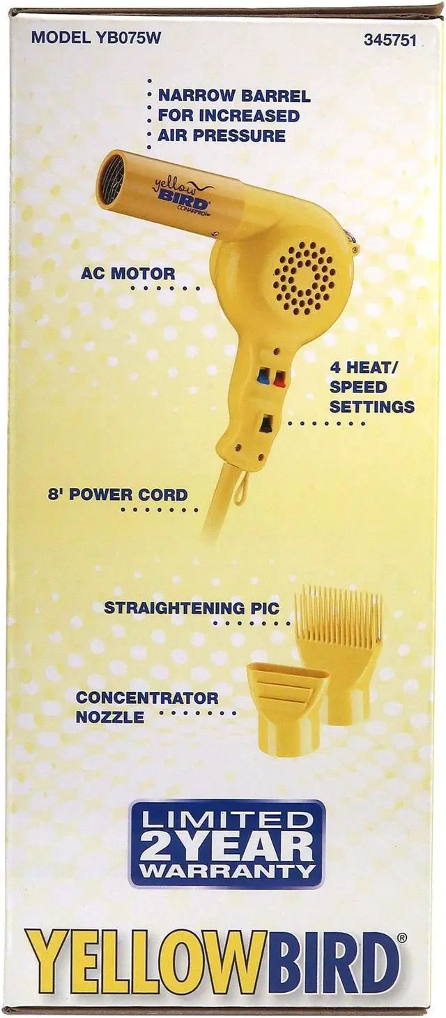 Alt view image 4 of 5 - Conair Pro Yellow Bird Hair Dryer #YB075W with ConairPro Ceramic Tools Medium Round Brush 2" (#CPBCTR2)