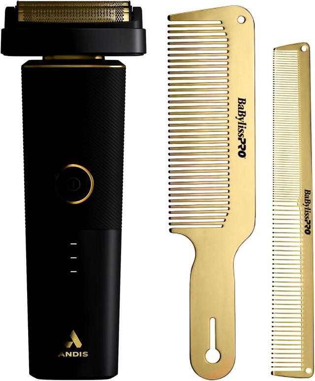 Andis 17300 reSURGE Foil Wet Dry Shaver with BaByliss Pro Barberology GoldFX Metal Comb Set 9 Clipper Comb and 7.5 Cutting Comb