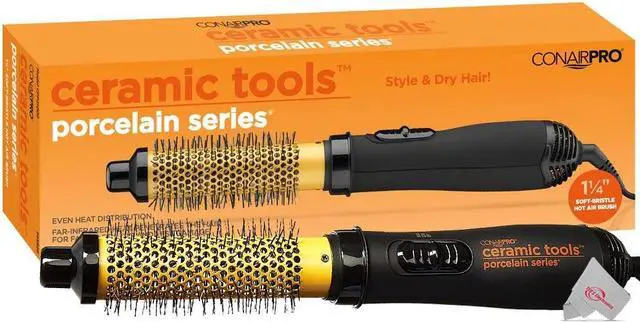 Alt view image 2 of 6 - Conair Pro Ceramic Tools Porcelain Series 1.25" Soft-Bristle Hot Air Brush and Conair Pro Ceramic Tools Large Round Brush 2½" #CPBCTR25