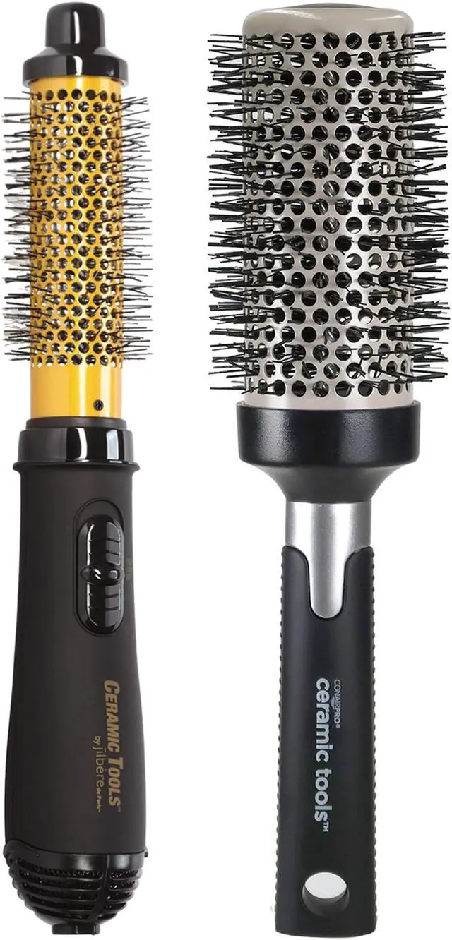 Main image of Conair Pro Ceramic Tools Porcelain Series 1.25" Soft-Bristle Hot Air Brush and Conair Pro Ceramic Tools Large Round Brush 2½" #CPBCTR25