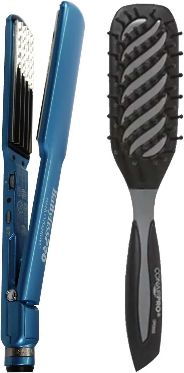Main image of Babyliss Pro Nano Titanium Crimper Styling Iron 1 1/2" BNTCRL3073TUC with Conair Pro Ergo-Grip Vented Brush