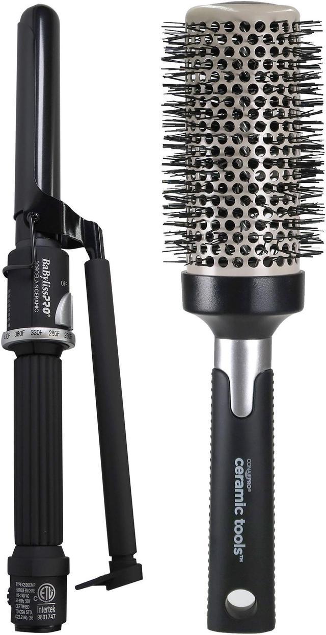 BaByliss Pro Porcelain Ceramic Marcel 1 Curling Iron BP100MUC with Conair Pro Ceramic Tools Medium Round Brush 2 CPBCTR2