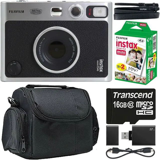 Main image of FUJIFILM INSTAX MINI EVO Hybrid Instant Camera (Black) with Fujifilm 2x10 Mini Instax Film Pack and 16GB MicroSD Card Bundle