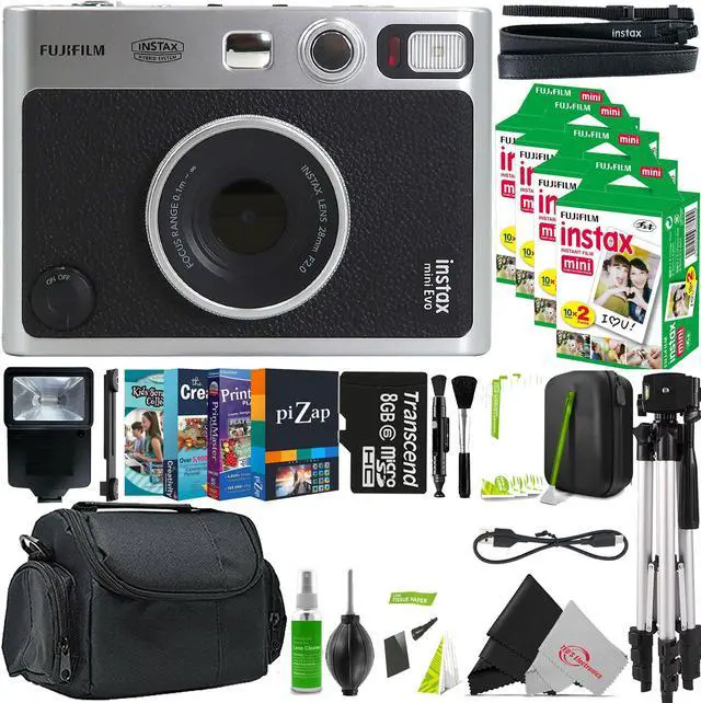 Main image of FUJIFILM INSTAX MINI EVO Hybrid Instant Camera (Black) + 4x Fujifilm 2x10 Film Mini Instax Film Pack Top Accessory Bundle