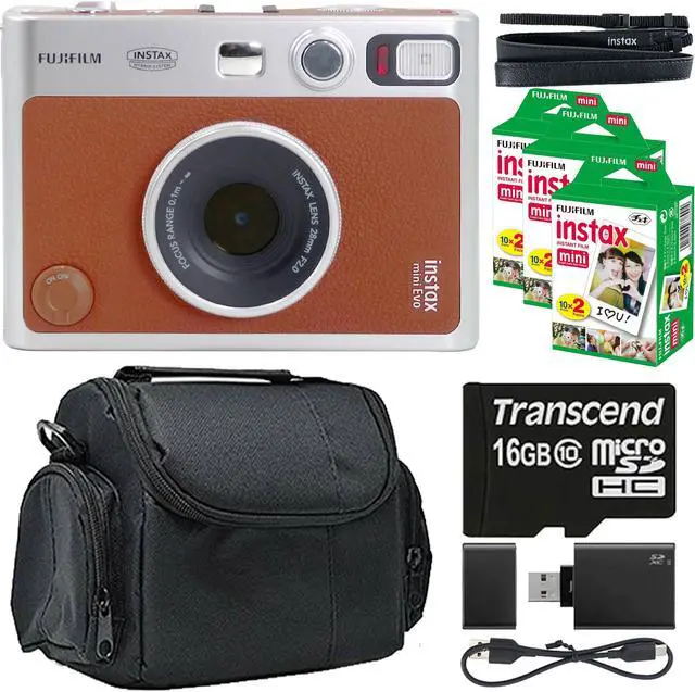 Main image of FUJIFILM INSTAX MINI EVO Hybrid Instant Camera (Brown) + 3x Fujifilm 2x10 Mini Instax Film Bundle