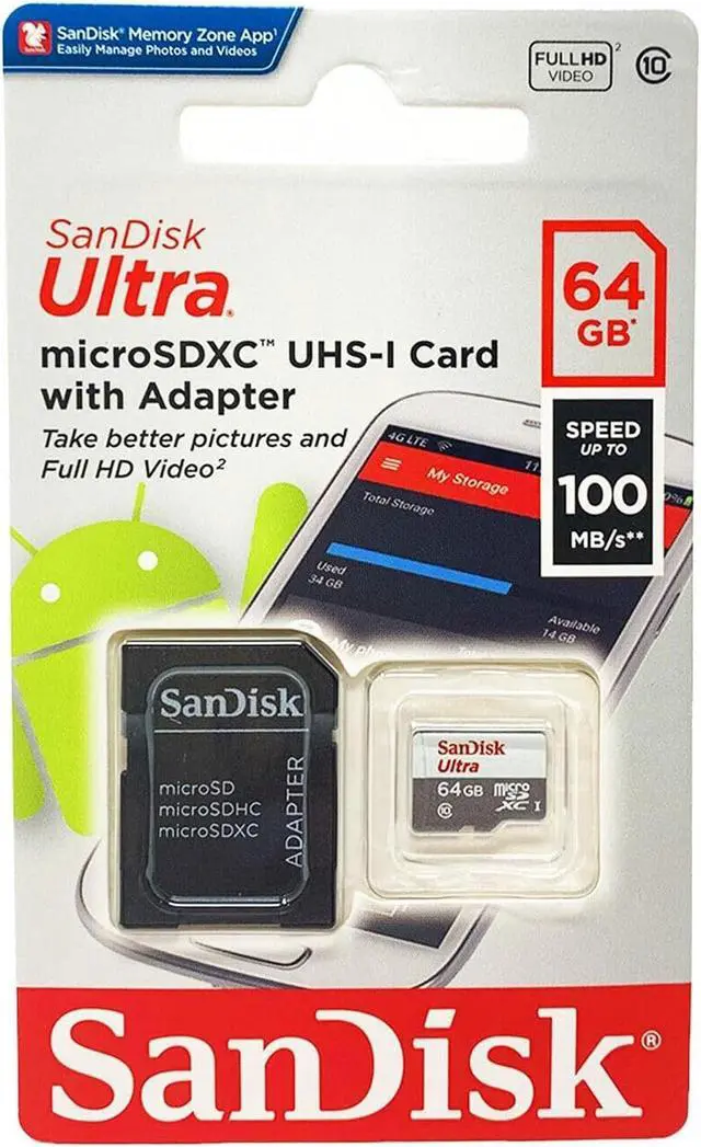 Alt view image 3 of 4 - SanDisk Ultra 64GB microSDXC Memory Card UHS-1 Upto 100 MB/s Class 10 Full HD Video with SD Adapter- x3