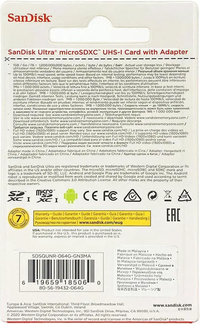 Alt view image 4 of 4 - SanDisk Ultra 64GB microSDXC Memory Card UHS-1 Upto 100 MB/s Class 10 Full HD Video with SD Adapter- x3