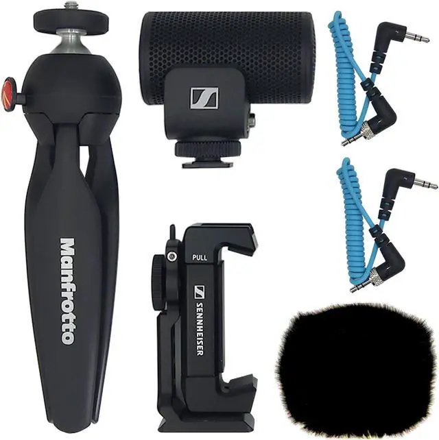 Alt view image 4 of 7 - Sennheiser Pro Audio Sennheiser Professional MKE 200 + Mobile Kit, Directional On-Camera Microphone with Smartphone Clamp & Manfrotto PIXI Mini Tripod