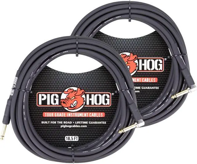 Main image of PigHog Cables Tour Grade 18.5ft 1/4"-1/4" Cables - Straight to Right Angle- 2 Count