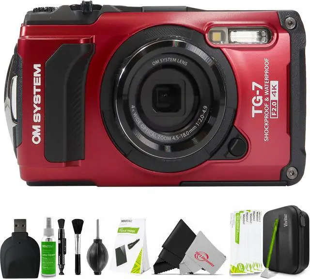 Main image of OM SYSTEM Tough TG-7 Digital Camera (Red) with Memory Card Reader and Cleaning Kit