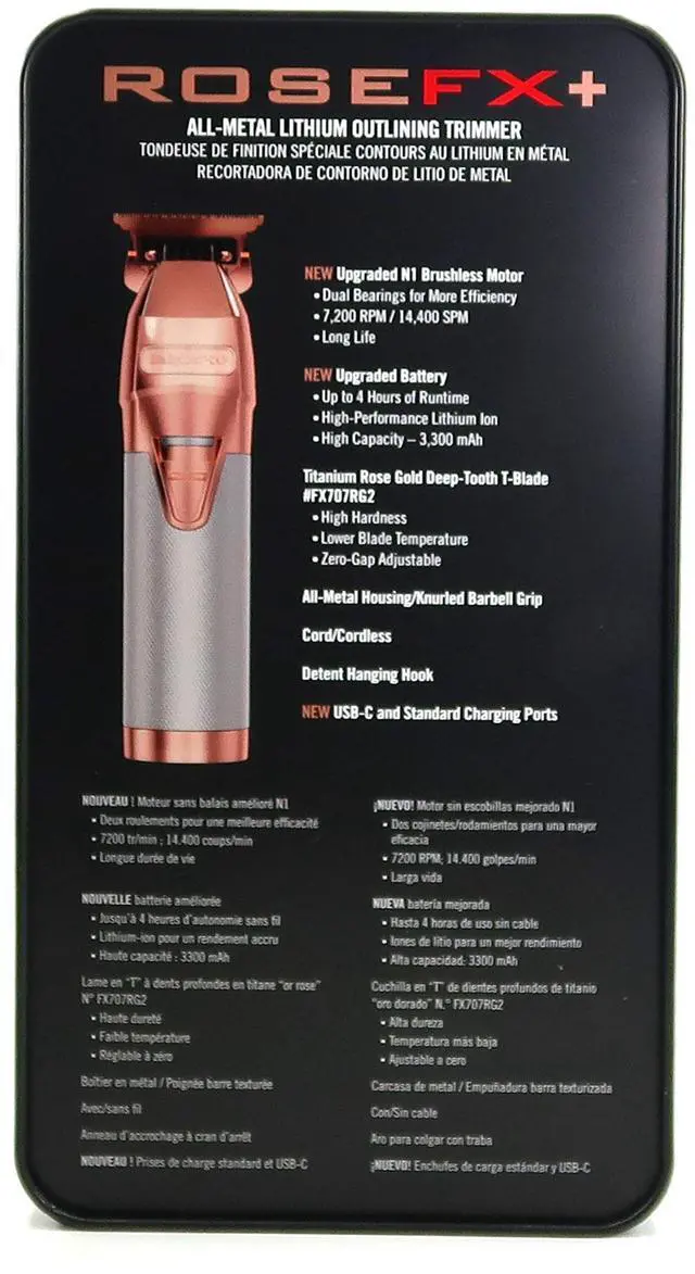 Alt view image 4 of 5 - BaByliss Pro ROSEFX+ Professional Cord/Cordless All-Metal Lithium Outlining Trimmer Rose Gold #FX787NRG