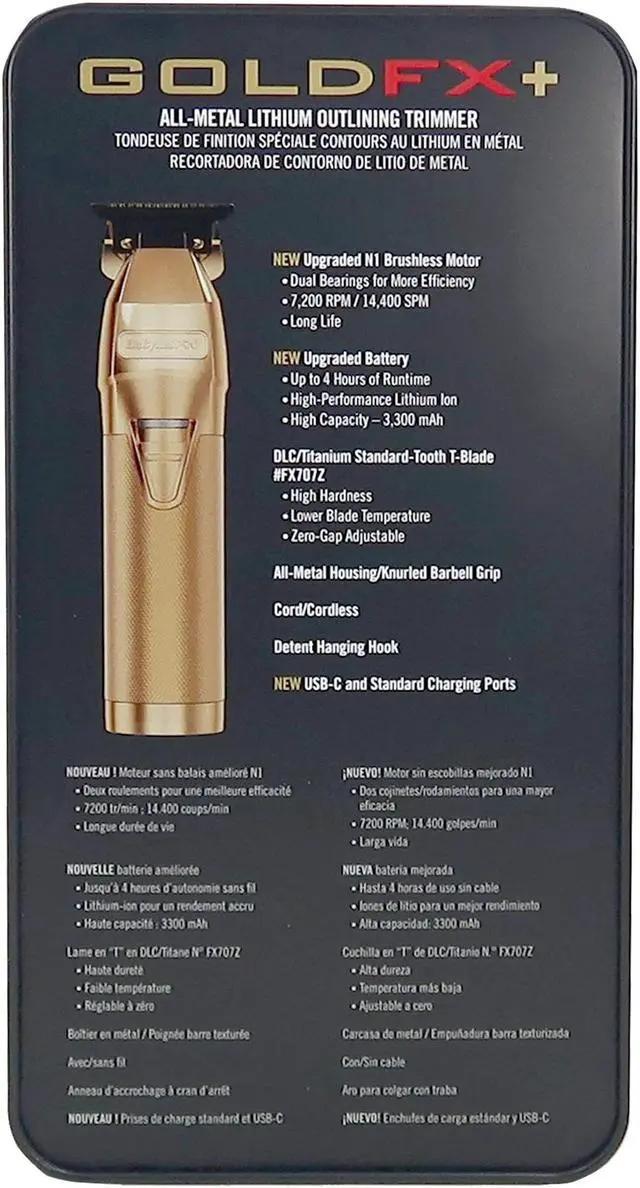 Alt view image 5 of 7 - BaByliss Pro GOLDFX+ All-Metal Lithium Outlining Trimmer Gold #FX787NG