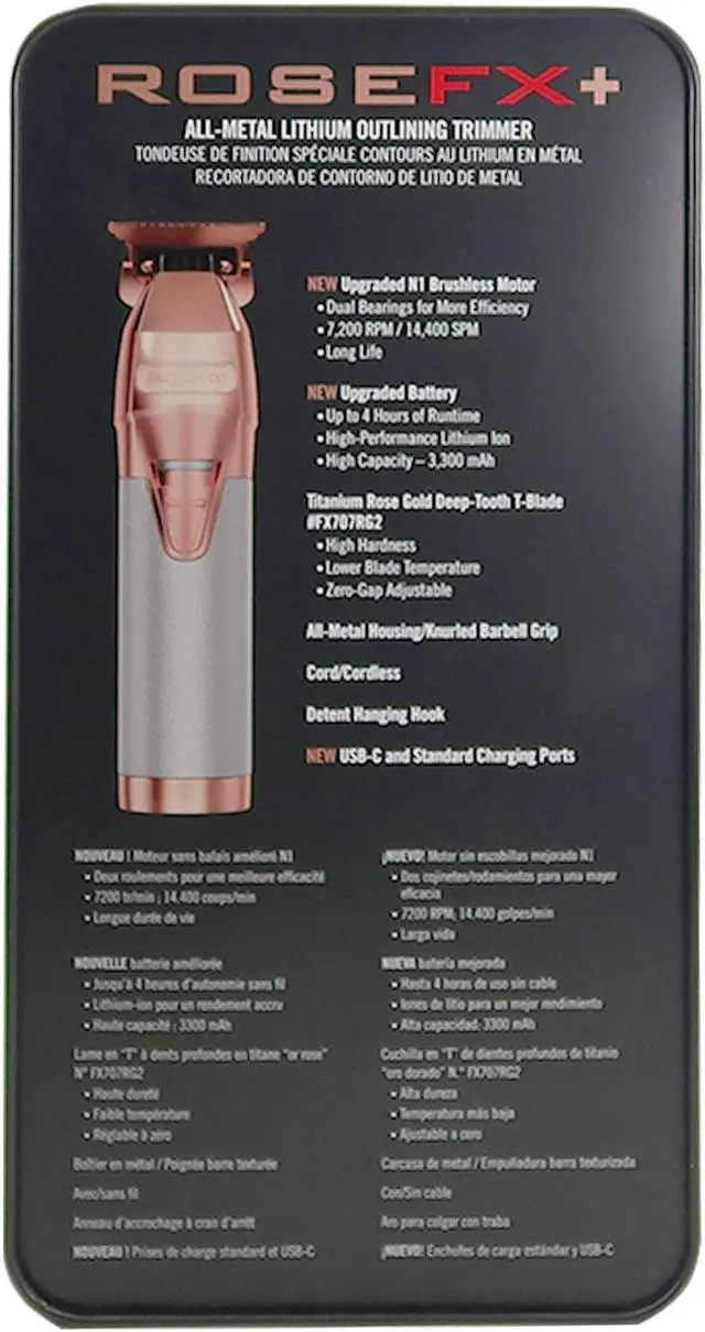 Alt view image 6 of 7 - BaByliss Pro ROSEFX+ Professional Cord/Cordless Lithium Outlining Trimmer Rose Gold FX787NRG with Cordless Double Foil Shaver FXFS2RG Rose Gold and Barber Apron