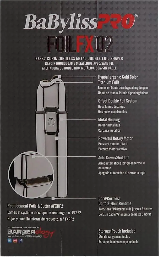 Alt view image 4 of 12 - BaByliss PRO FOILFX02 Cordless Metal SILVER Double Foil Shaver FXFS2S-SILVER
