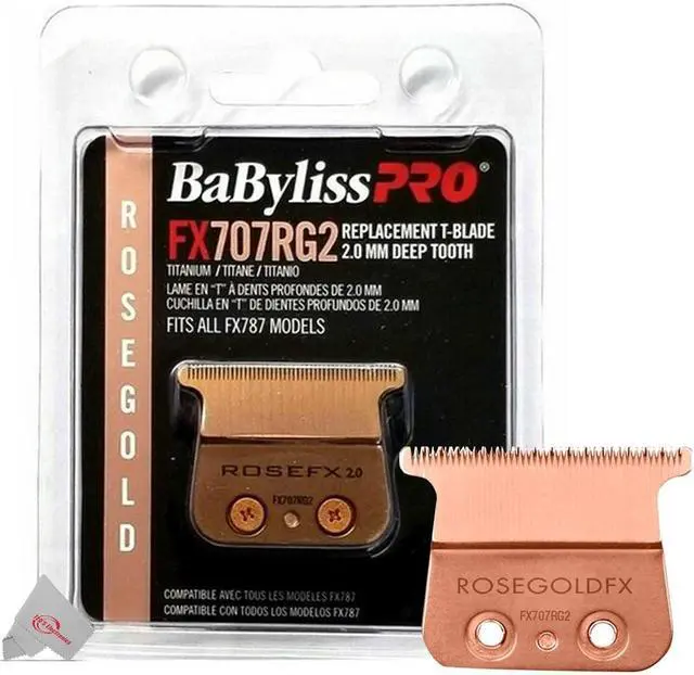 Alt view image 7 of 7 - BaByliss Pro ROSEFX+ Cord/Cordless All-Metal Lithium Outlining Trimmer Rose Gold #FX787NRG with FX707RG2 Replacement Deep Tooth T-Blade 2.0MM Rose Gold
