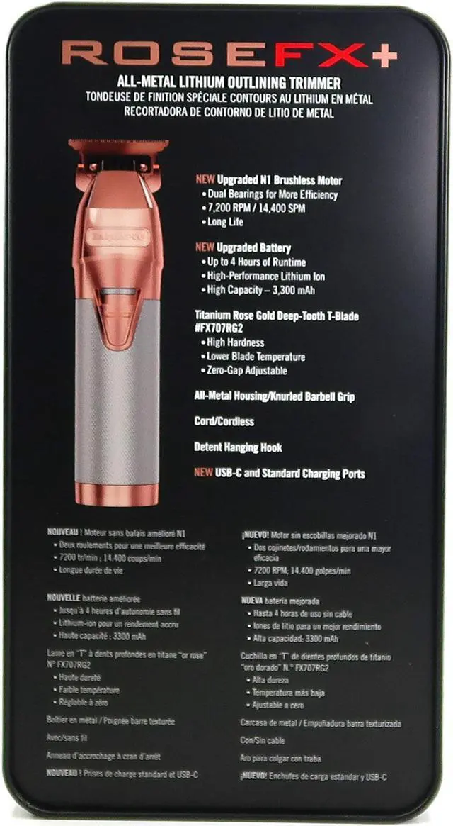 Alt view image 5 of 7 - BaByliss Pro ROSEFX+ Cord/Cordless All-Metal Lithium Outlining Trimmer Rose Gold #FX787NRG with FX707RG2 Replacement Deep Tooth T-Blade 2.0MM Rose Gold