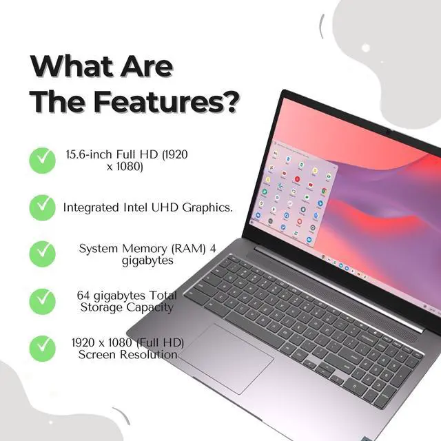 Alt view image 2 of 7 - Lenovo IdeaPad 3i Chromebook 15.6" FHD Intel Celeron Laptop - 4GB Memory with 64GB eMMC Storage (Artic Grey)