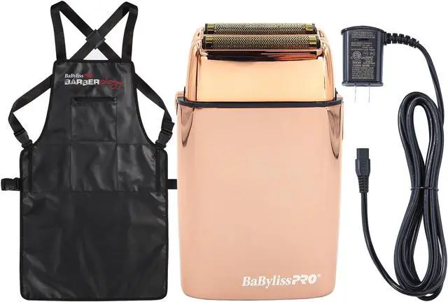 Main image of BaByliss Pro Cordless Metal Double Foil Shaver FXFS2RG Rose Gold + Babyliss Pro Foil Shaver Replacement Power Cord Charger For FXFS2 Double Foil Shaver + Barber Apron