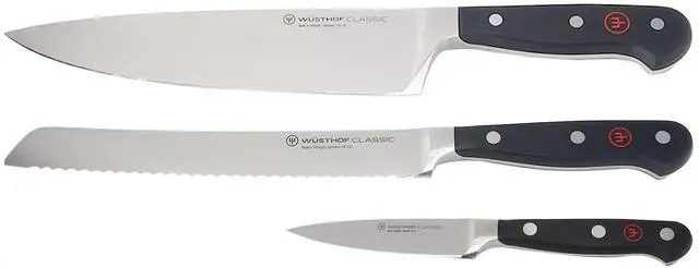 Main image of Wusthof Classic 3-Piece Knife Set  3.5" Paring, 8" Bread, and Chefs Knives