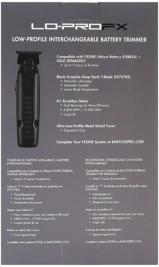 Alt view image 6 of 7 - BaByliss Pro FXONE LO-PROFX LIMITED EDITION Trimmer - Matte Black (TOOL ONLY) #FX729MBLT with BaByliss Pro FXONE Accessories Kit and Flat Top Comb + Barber Apron