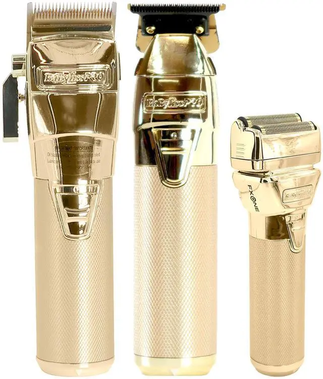 Main image of BaByliss Pro FXONE GOLDFX Interchangeable-Battery Trimmer #FX799G with FXONE GOLDFX Interchangeable-Battery Clipper #FX899G and FXONE GOLDFX Interchangeable-Battery Shaver #FX79FSG