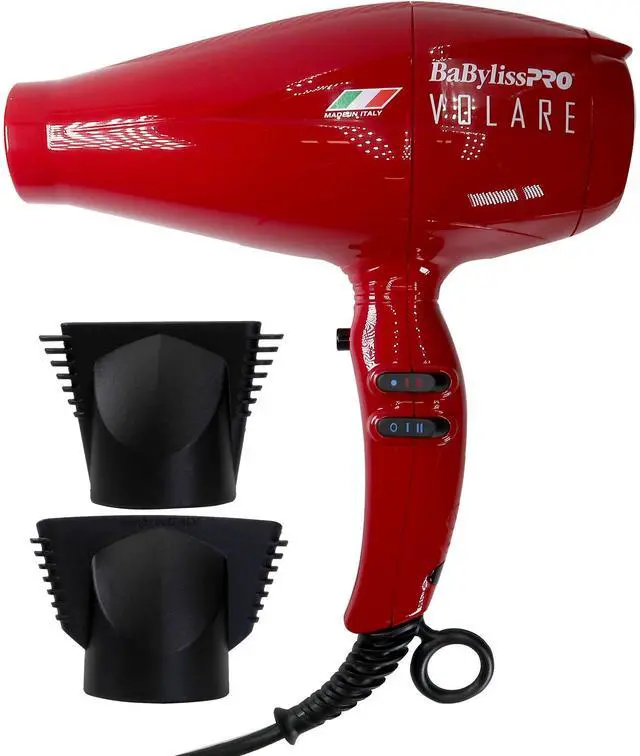 Alt view image 2 of 7 - BaByliss Pro Volare Nano Titanium Italian Performance Hair Dryer 2000-Watt Blow Dryer (Red) #BRVOL1 with Barber Apron and Wahl Flat Top Comb White