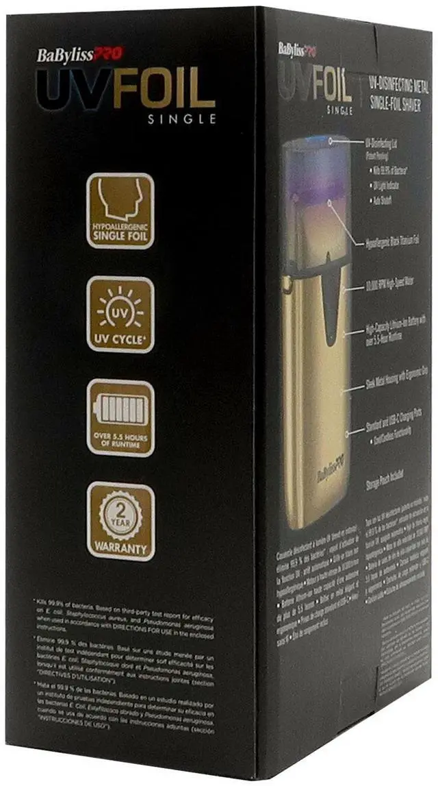 Alt view image 4 of 7 - BaByliss Pro UVFOIL UV-Disinfecting Metal Single Foil Shaver - Gold #FXLFS1G