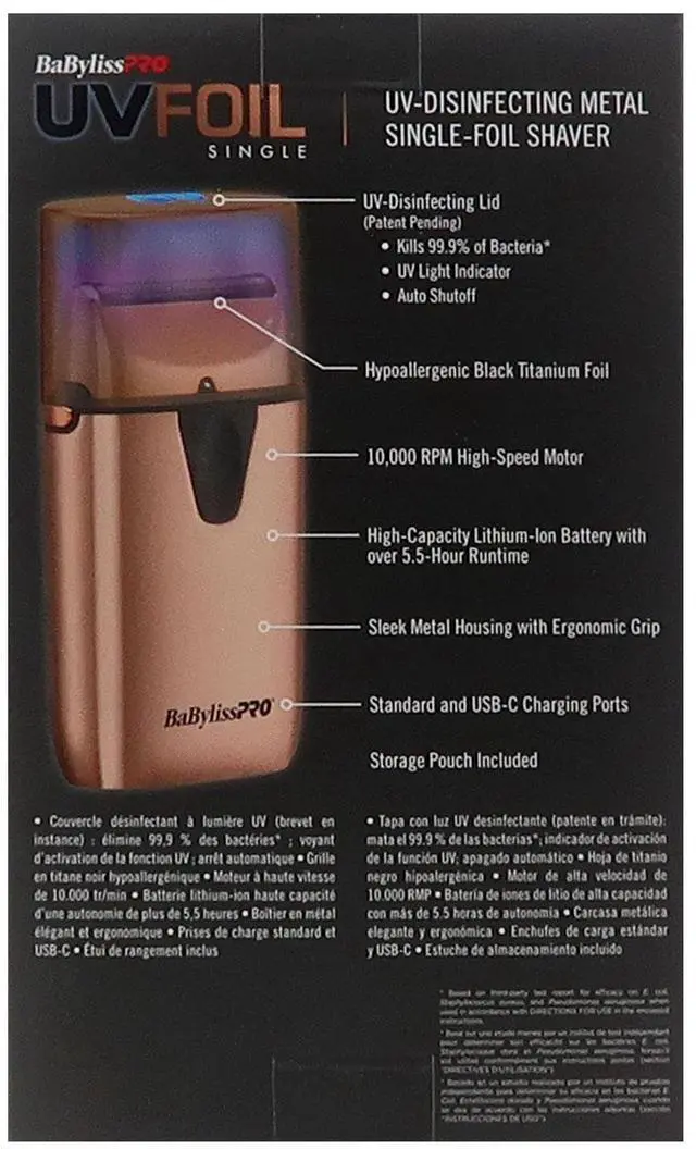 Alt view image 6 of 7 - BaByliss Pro LIMITED EDITION UVFOIL UV-Disinfecting Metal Single Foil Shaver - Rose Gold #FXLFS1RG